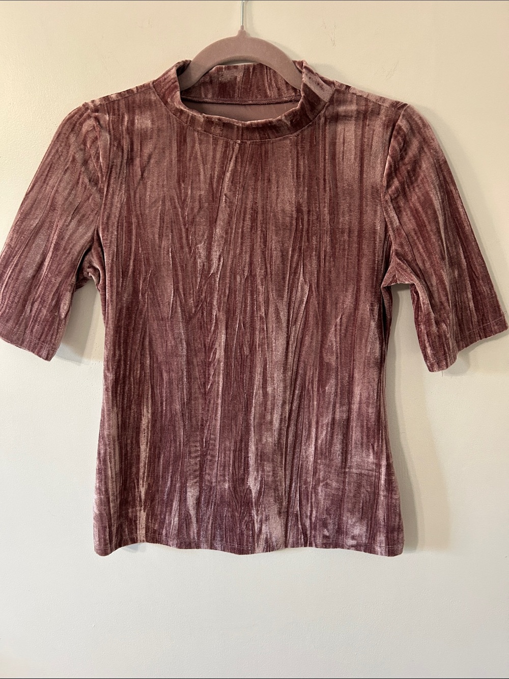 Pilcro by Anthropologie Crushed Velvet Mock Neck Top Women’s XS Dusty Rose